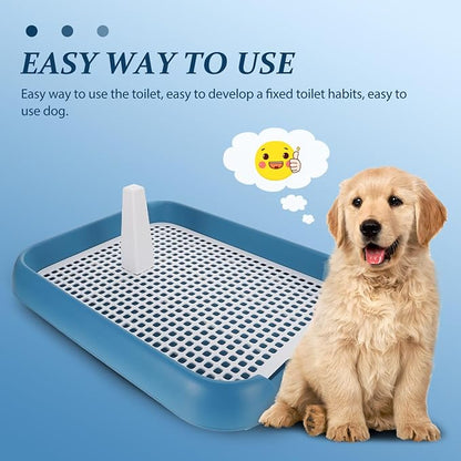 ULTECHNOVO Dog Potty Tray with Wall Post: Indoor Puppy Training Toilet Blue Plastic Mesh Grate, Pee Pad Holder for Male Dogs, Keeps Paws Dry, Portable Pet Litter Box for Apartment