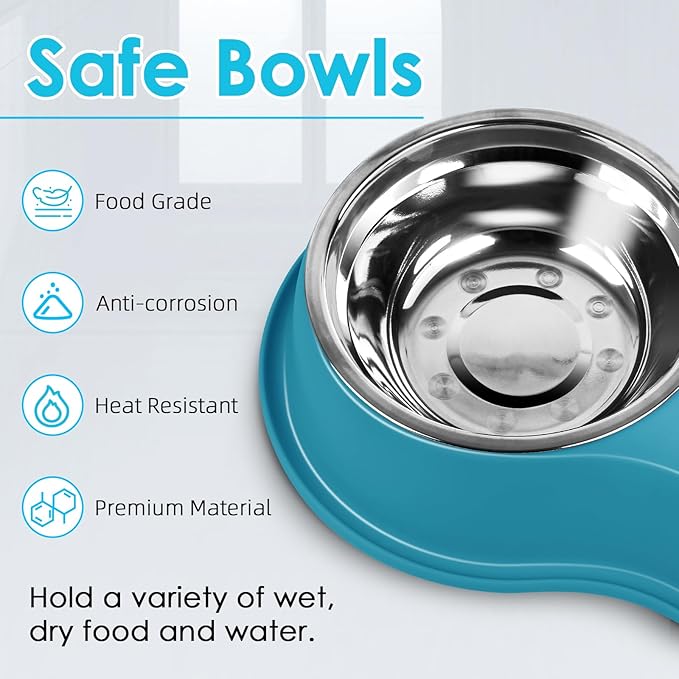 Epetslove Dog Bowls Large Stainless Steel Dog Water and Food Bowls Set with No-Slip Base, Pet Feeder Bowls Raised Edges for No Spill, Dog Cat Dish for Small, Medium, and Large Pets