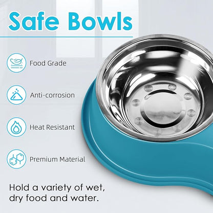 Epetslove Dog Bowls Large Stainless Steel Dog Water and Food Bowls Set with No-Slip Base, Pet Feeder Bowls Raised Edges for No Spill, Dog Cat Dish for Small, Medium, and Large Pets
