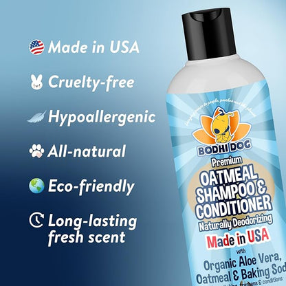 Bodhi Dog Baby Powder Scented Cat & Dog Cologne 4oz + Oatmeal Dog Shampoo & Conditioner for Pet Grooming 8oz | Moisturizing Shampoo for Sensitive Skin | Grooming Bundle