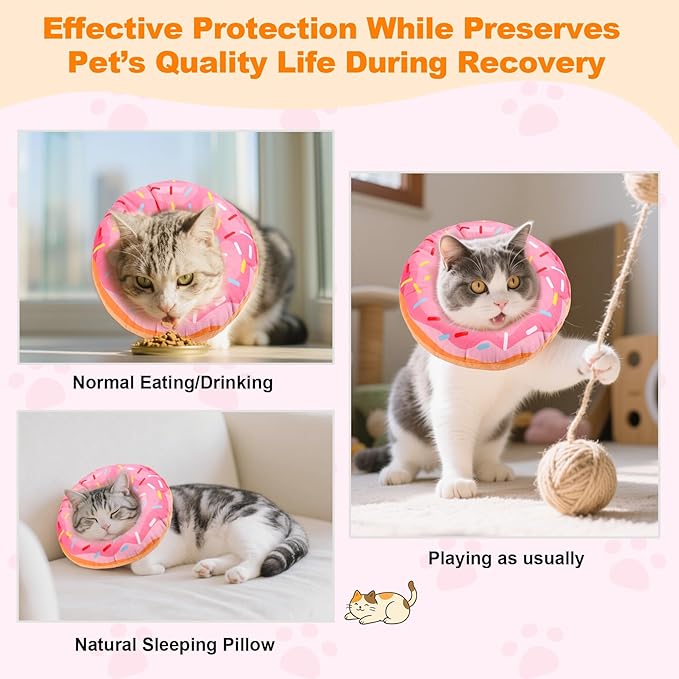 Cat Cone Collar Soft, Comfortable Cat Donut Collar After Surgery, Adjustable Elizabethan Recovery Collars & Cones to Stop Licking, Lightweight Neck Collar Soft Cone for Cats Kitten (Pink, Medium)