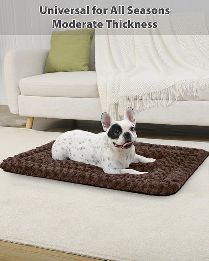Washable Dog Bed Mat Dog Crate Pad Soft Fluffy Pet Kennel Beds Dog Sleeping Mattress for Large Jumbo Medium Small Dogs, 41 x 27 Inch, Brown