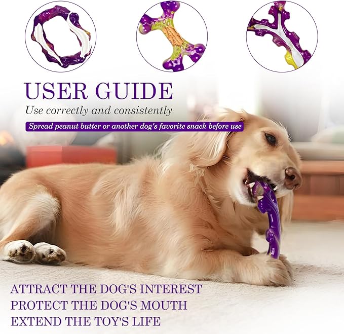 Tough Dog Toys for Aggressive Chewers 3 Pack, Indestructible Dog Toy for Large Dogs, Dog Chew Toys to Keep Them Busy, Dog Bones for 15-100lbs Puppy/Medium/Large Breeds, Interactive Dog Toys