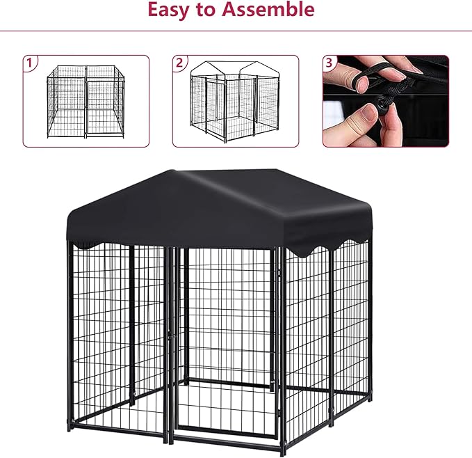 Dog Kennel Outdoor, 4.5' x 4' x 4' Outside Dog Kennel with Roof, Welded Wire Pet Pen with Security Lock Dog Cage for Outside Dog Enclosures for Medium Small Dogs
