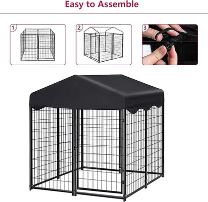 Dog Kennel Outdoor, 4.5' x 4' x 4' Outside Dog Kennel with Roof, Welded Wire Pet Pen with Security Lock Dog Cage for Outside Dog Enclosures for Medium Small Dogs