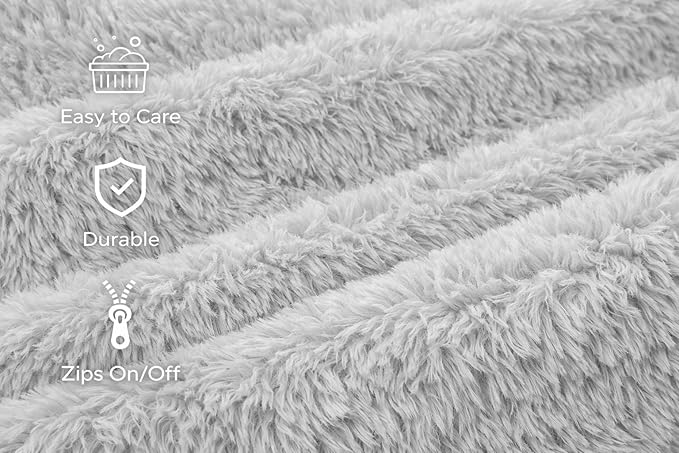 KOPEKS Orthopedic Memory Foam Dog Bed 7" Inch Thick Extra Large Dog Bed with Pillow Fluffy Grey 50"x34"x10" Includes Waterproof Liner & Durable Removable Cover with Smart Design