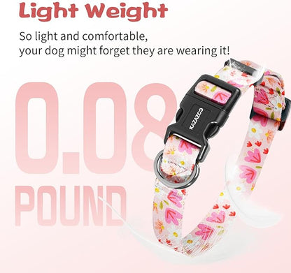 Kazazoo Dog Collar Cute and Soft Nylon Puppy Collar Girl, Adjustable Dog Collars for Small Medium Dogs, Pink Flowers-S