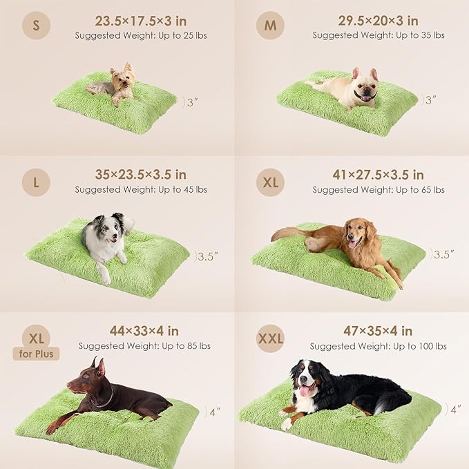 EHEYCIGA Fluffy Dog Crate Bed for Medium Dogs, Plush Faux Fur Crate Pad, Calming Anti Anxiety Medium Dog Bed, Washable Soft Warm Mat with Non-Slip Bottom, Green