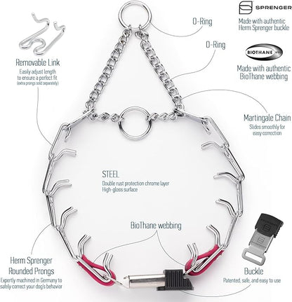 Herm Sprenger Chrome Plated Steel Dog Collar with Quick Release ClicLock Buckle O-Ring Biothane Insert Training Collar Made in Germany (Passionfruit Pink, 16in x 2.25mm(Neck Size up to 13-14in))