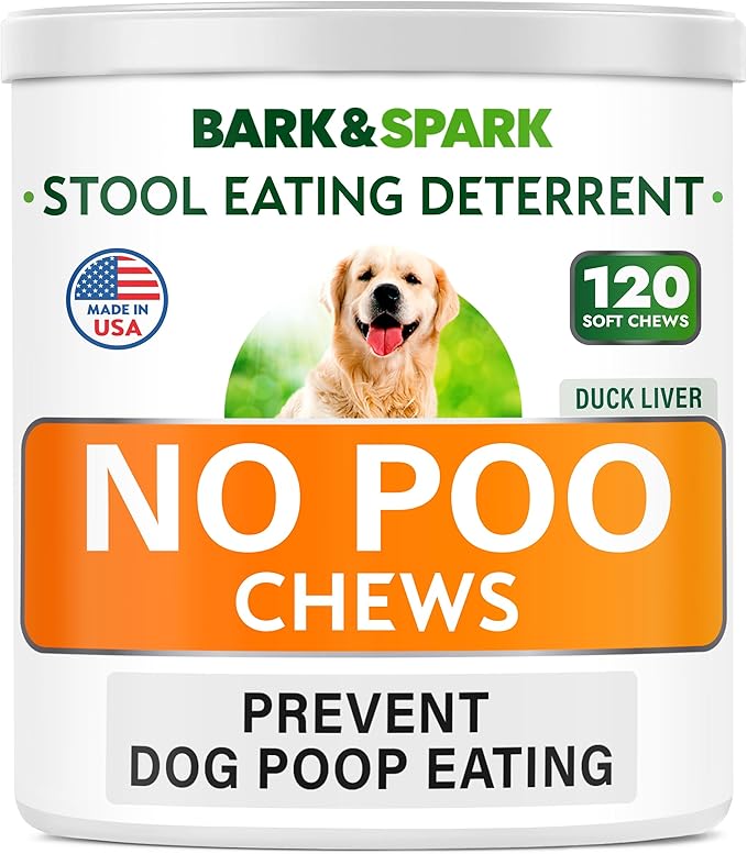 No Poo Chews for Dogs - Coprophagia & Stool Eating Deterrent with Probiotics, Digestive Enzymes & Breath Aid Support - Stop Dog Poop Eating - Made in USA - 120 Soft Chews - Duck Liver