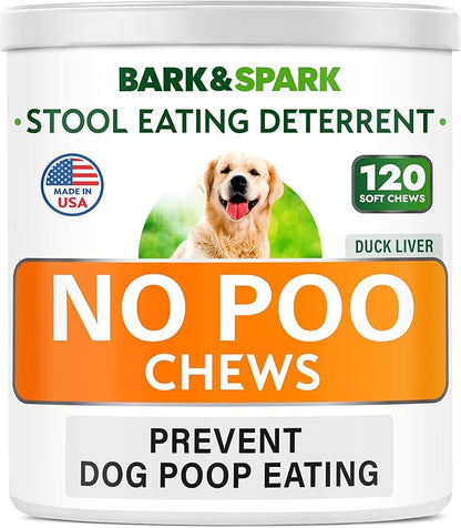 No Poo Chews for Dogs - Coprophagia & Stool Eating Deterrent with Probiotics, Digestive Enzymes & Breath Aid Support - Stop Dog Poop Eating - Made in USA - 120 Soft Chews - Duck Liver