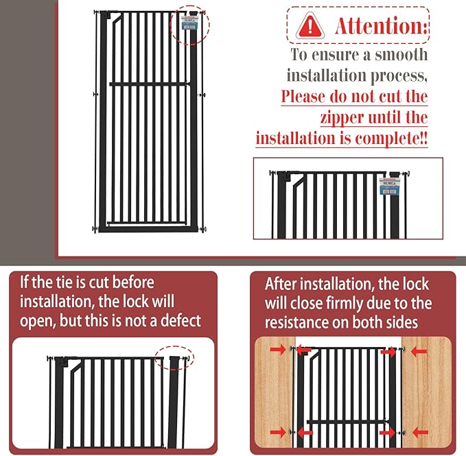 Glaf Extra Tall Pet Gate 63" Pressure Mounted Cat Door Safety Metal Cat Gate Adjustable Width Dog Door Auto-Close Dog Gate for Doorways, Stairs, Kitchen, Hallway (Black, 29.92-33.46")