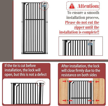 Glaf Extra Tall Pet Gate 63" Pressure Mounted Cat Door Safety Metal Cat Gate Adjustable Width Dog Door Auto-Close Dog Gate for Doorways, Stairs, Kitchen, Hallway (Black, 29.92-33.46")