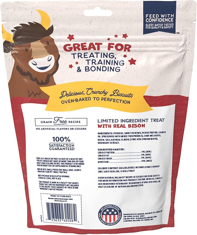 Natural Balance Limited Ingredient Rewards Crunchy Biscuits, Bite-Size Grain-Free Dog Treats for Small-Breed Adult Dogs, Made with Real Bison, 8 Ounce (Pack of 2)