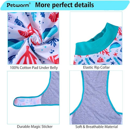 PetWarm Dog Neuter Recovery Suit Male, Recovery Suit for Dogs After Surgery, Recovery Shirt for Dog Abdominal Wounds Bandages Cone E-Collar Alternative, Underwater World Pattern, Blue, XS