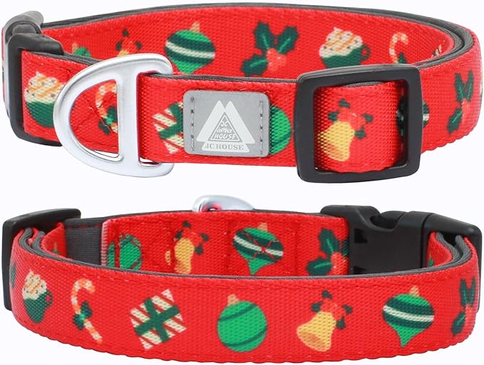 Christmas Dog Collar, Cute Holiday Red Collars for Girl & Boy, Reflective,Soft Padded Neoprene,Fully Adjustable,Durable & Lightweight Large Dog Collar, (Christmas, L)