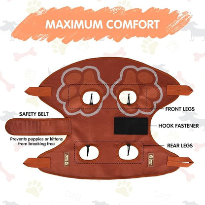 Paws n' Cradle Dog Grooming Hammock Harness for Dogs & Cats - Complete Kit with Adjustable Fittings, Hair Comb, Nail Clipper, Nail File, Hook and Loop Strap, Adjustable Straps & Snap Hooks (XXL)