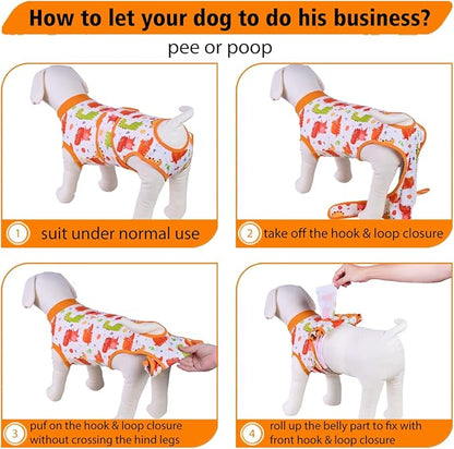 PetWarm Dog Surgery Recovery Suit Male Neuter, Recovery Suit for Dogs, Dog Recovery Shirt Abdominal Wounds Bandages Substitute E-Collar and Cone, Dinosaur Pattern, Yellow, S