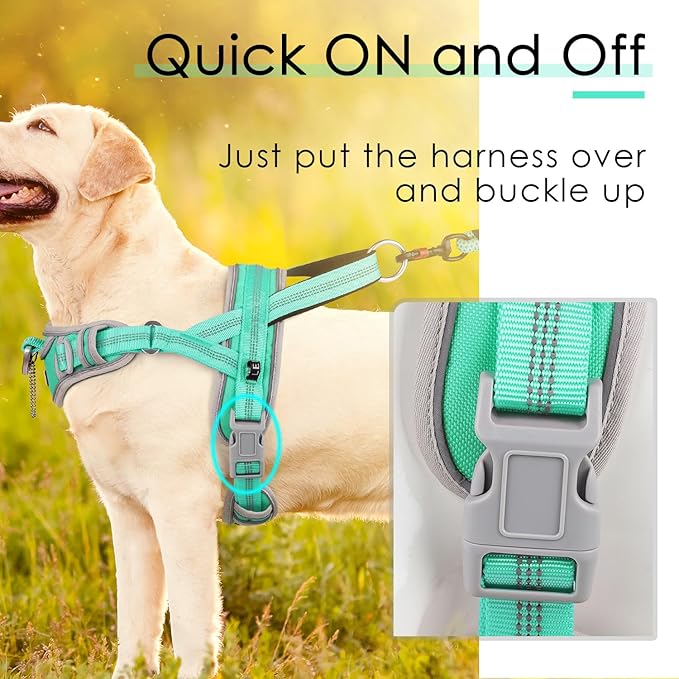 ADVENTUREMORE No Pull Large Dog Harness, Sport Dog Halter Harness Reflective Breathable Dog Vest Escape Proof Dog Harness with Easy Control Front Clip Handle for Training Walking XL Teal