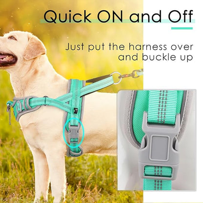 ADVENTUREMORE No Pull Large Dog Harness, Sport Dog Halter Harness Reflective Breathable Dog Vest Escape Proof Dog Harness with Easy Control Front Clip Handle for Training Walking XL Teal