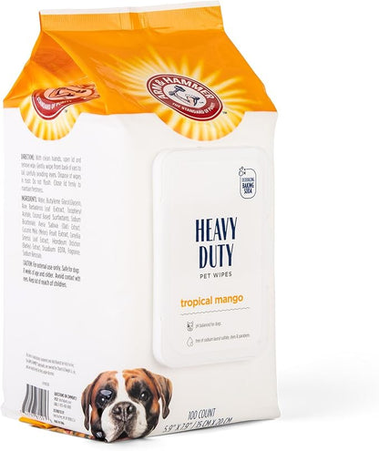 Arm & Hammer for Pets Heavy Duty Multipurpose Dog Wipes, Paw and Butt Wipes for Dogs to Help Clean Deodorize and Freshen Coat and Skin Between Baths, Mango Scent, 100 Count - 12 Pack