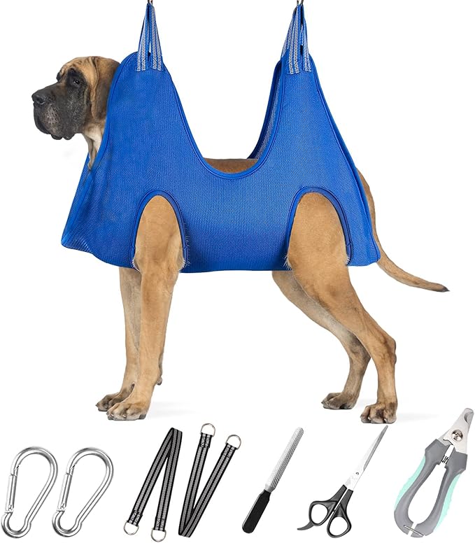 ATESON Pet Grooming Hammock for XXL Large Dogs with Nail Clippers/Nail Trimmers/Grooming Scissors, Dog Grooming Harness for Nail Trimming, Pet Grooming Sling Helper