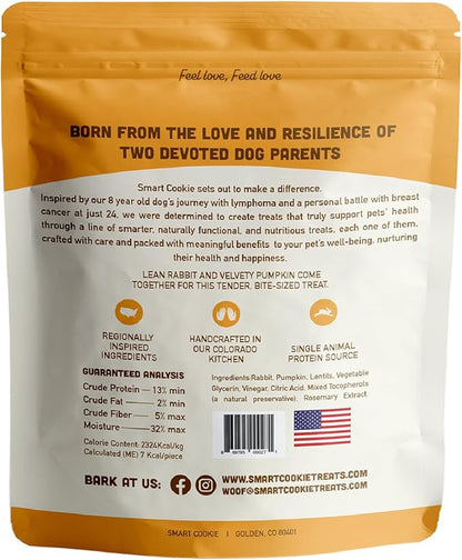 Smart Cookie All Natural Dog Treats - Rabbit & Pumpkin - Training Treats for Dogs with Allergies or Sensitive Stomachs - Soft Dog Treats, Grain Free, Chewy, Human-Grade, Made in USA - 5oz, Pack of 3