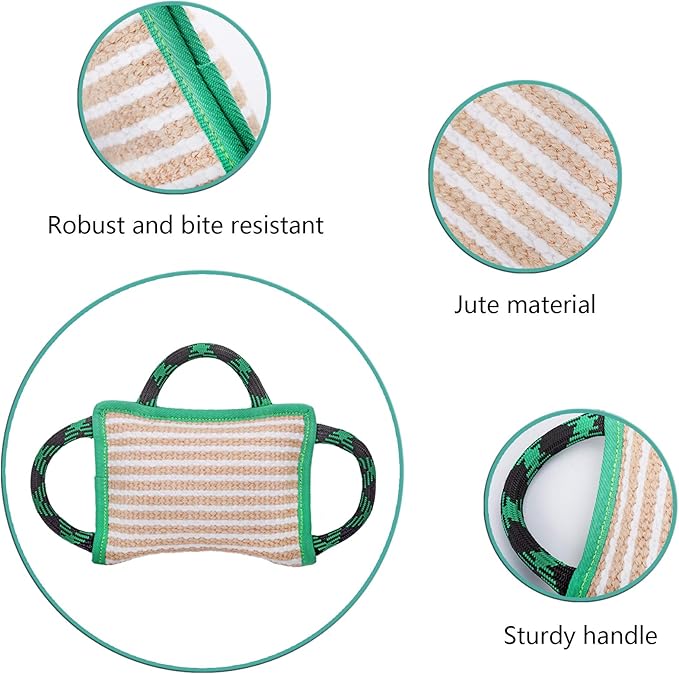 ToLanbbt Dog Toy, Tug of War Jute Bite Pillow (11' x 7.8'), Training Equipment for Medium to Large Dogs, Green
