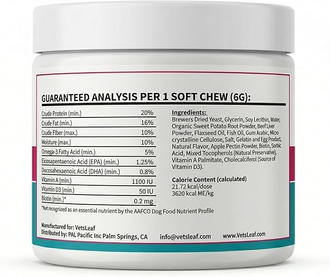 Skin & Coat Dog Chews – Collagen, Omega-3, EPA & DHA for Skin Health & Coat Shine – Antioxidant-Rich Supplement with Vitamin A & D3 – Supports Brain, Energy, and Balanced Blood Sugar