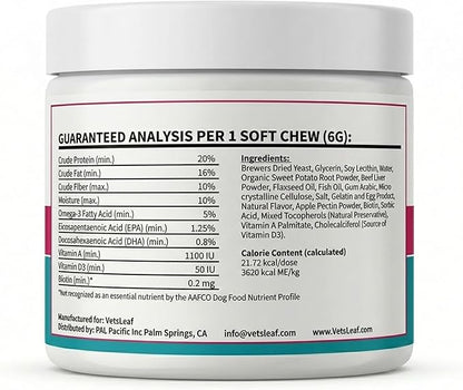 Skin & Coat Dog Chews – Collagen, Omega-3, EPA & DHA for Skin Health & Coat Shine – Antioxidant-Rich Supplement with Vitamin A & D3 – Supports Brain, Energy, and Balanced Blood Sugar