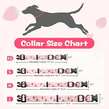 Kazazoo Dog Collar Cute and Soft Nylon Puppy Collar Girl, Adjustable Dog Collars for Medium Large Dogs, Strawberry-L
