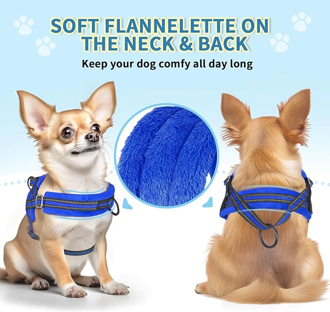 Lukovee No Pull Dog Harness and Leash Set, Soft Padded Small Dog Harness, Neck & Chest Adjustable Reflective Vest Puppy Harness with 4ft Lightweight Anti-Twist Dog Leash for Small Dogs (Blue, M)