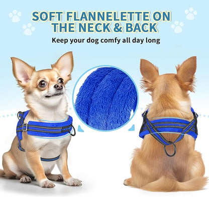 Lukovee No Pull Dog Harness and Leash Set, Soft Padded Small Dog Harness, Neck & Chest Adjustable Reflective Vest Puppy Harness with 4ft Lightweight Anti-Twist Dog Leash for Small Dogs (S, Blue)