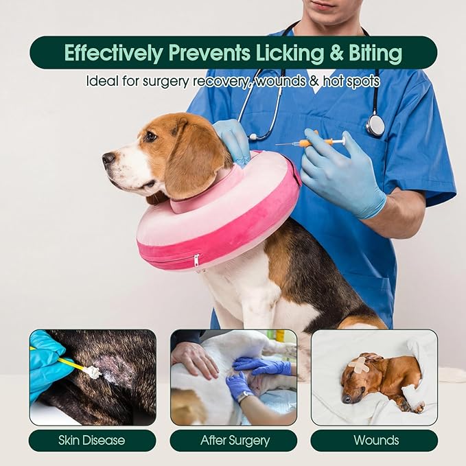 Kuoser Inflatable Dog Cone Collar, Soft Dog Cone Alternative After Surgery, Dogs Donut Collar to Stop Licking, Inflatable Doggie Neck Pillow,Comfortable Recovery E-Collar for Small Medium Large Dogs,S
