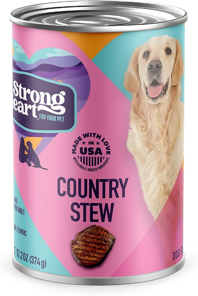 A Strong Heart Wet Dog Food, Country Stew, Made with Real Beef, Peas, & Carrots, Made in The USA, 13.2 oz Can (Pack of 12)