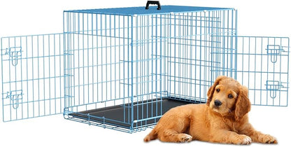 Dog Crates for Small Dogs 30" Folding Mental Wire Crates Dog Kennels Outdoor and Indoor Pet Dog Cage Crate with Double-Door,Divider Panel, Removable Tray,Blue