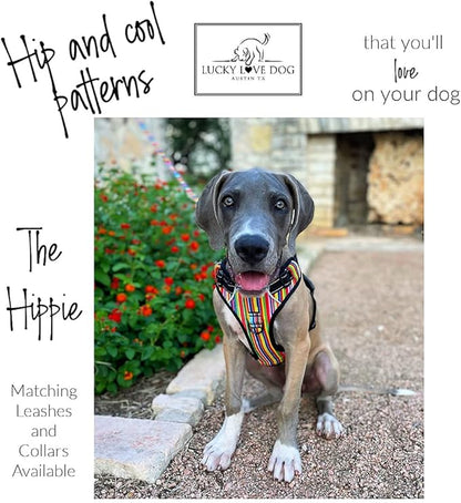 Lucky Love Dog No Pull Dog Harness, Adjustable and Easy to Walk, Cute Patterned Harness for Large Male & Female Dogs - Hippie, Large