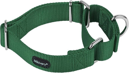 Mikivery Martingale Dog Collar Nylon Adjustable and Safety Training Colourful Comfortable Metal Buckle Pet Collars for Small Medium and Large Dogs(Dark Green,L)