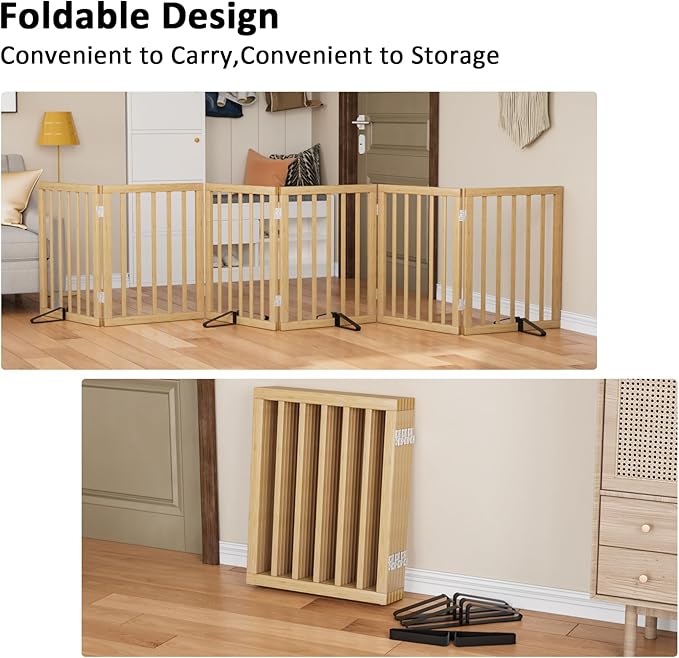 Extra Wide Dog Gates for Doorways, Bamboo Dog Gates for the House Stairs, Freestanding Pet Gates for Dogs, Doogie Puppy Fence Gate