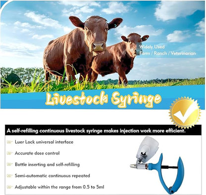 Livestock Syringe Gun Injector, Bottle Adjustable Poultry Continuous Syringes, Reusable Veterinary Precision injection Gun(E,10ML)