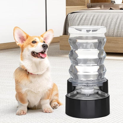 RIZZARI Dog Food Water Dispenser: 7L Large Black Stainless Steel Gravity Water Feeder - Easy Refill, Detachable 304 Stainless Bowl - for Busy Multi-Pet Owners & Medium Pet- Home Kitchen & Yard