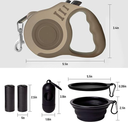 Retractable Dog Leash Automatic Telescopic Tractor Dog Tape, Pet Tape 10/16 FT Durable and Convenient, with Folding Bowl, Dispenser, Rubbish Bags, Suitable for Small and Medium Dogs