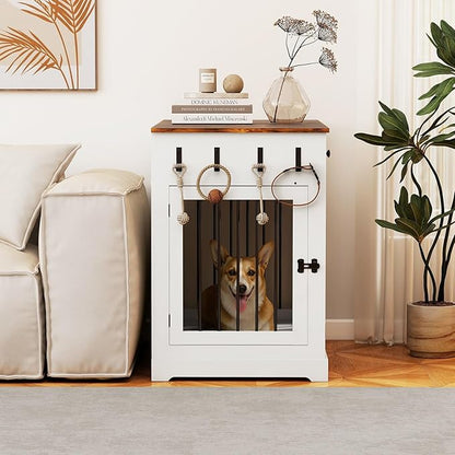 Dog Crate Furniture, Wooden Dog Kennel Furniture, Heavy-Duty 40" Dog Crate End Table with Storage Drawers, Double Doors Decorative Pet Cage House Indoor for Small Medium Dog, White