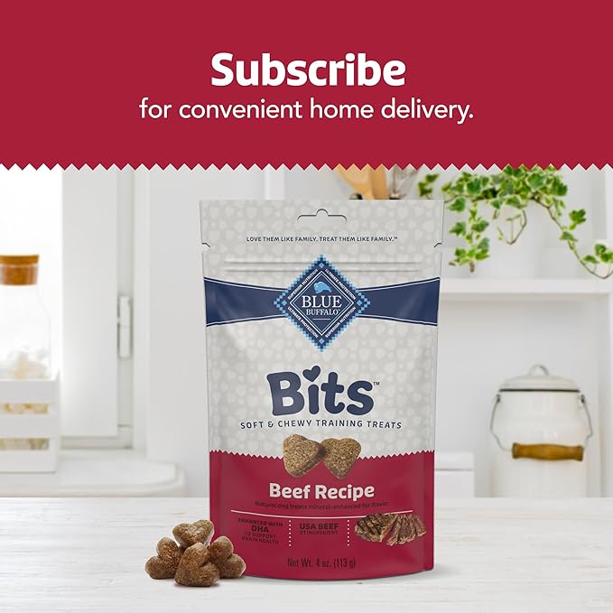 Blue Buffalo Bits Soft Dog Treats for Training,Made with Natural Ingredients & Enhanced with DHA,Beef Recipe,4-oz Bag,(Pack of 2)