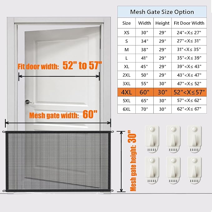 Dog Gate Indoor Pet Gates for Stairs: Dogs Screen Mesh Gate for The House Magic Gate for Kitchen Doorways Hallway Stairways Porch Yard 30 inch Tall, 60 inch Wide