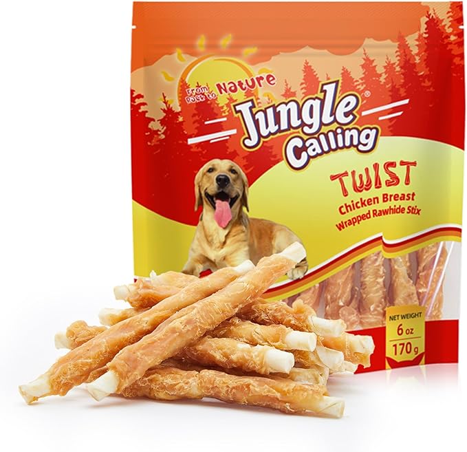 Jungle Calling Dog Treats, Chicken Wrapped Rawhide Sticks for Dogs, Delicious and Nutritious Training Reward Treats and Dog Chews Snacks, 6 oz