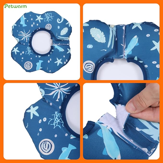 PetWarm Dog Recovery Collar, Recovery Collar for Dogs, Lightweight Soft Flower Design, Comfortable Neck Protector Helps Discourage Licking, Post-Visit Protective Collars, Animal Print, Blue, L