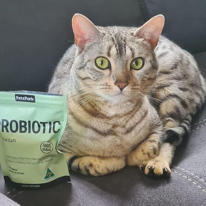 Petz Park Probiotics for Cats 60 Scoops, Cat Probiotic Powder for Hairball and Digestive Support, Gut Health Supplement for Cats and Kittens, Cat Food Topper Made in Australia