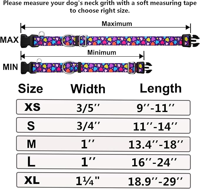 Valentines Martingale Collar for Dogs with Buckle No Pull Adjustable Nylon Limited Slip Training Dog Collars (Purple Love, Small)
