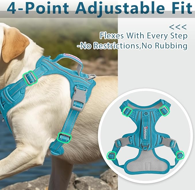 BARKBAY Dog Harness No Pull Oxford with ID Tag Pocket - Heavy Duty, Reflective, Easy Control for Large Dogs(Aqua Oxford,M)